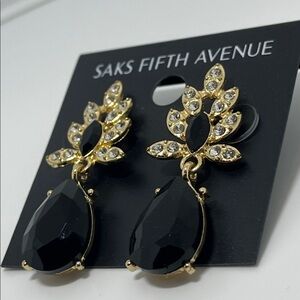 Saks Fifth Avenue Gold and Black Teardrop Earrings
